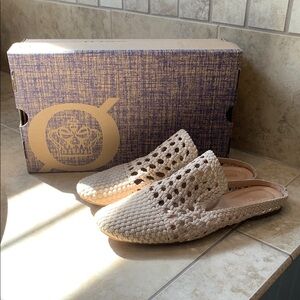 Born Cream Woven Leather Mule Clogs